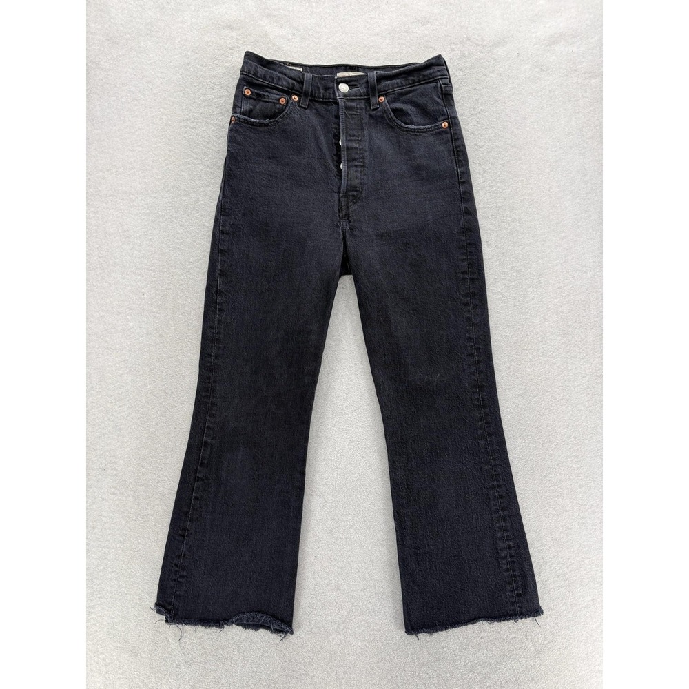 Levis Premium Ribcage Crop Flare Jeans Womens 26 High Rise Button Fly Raw Hem